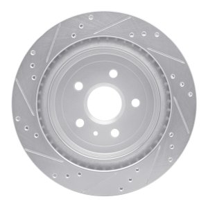 Cadillac CTS Brake Rotor (1) - Rear Right - R1 Concepts - Drilled & Slotted - Silver - `08-`14